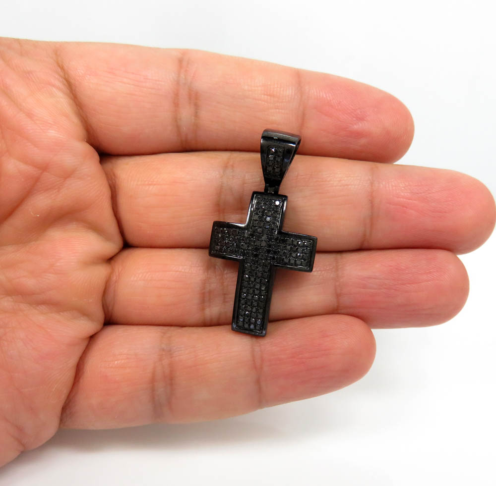 Black sterling silver black diamond short cross 2.49ct