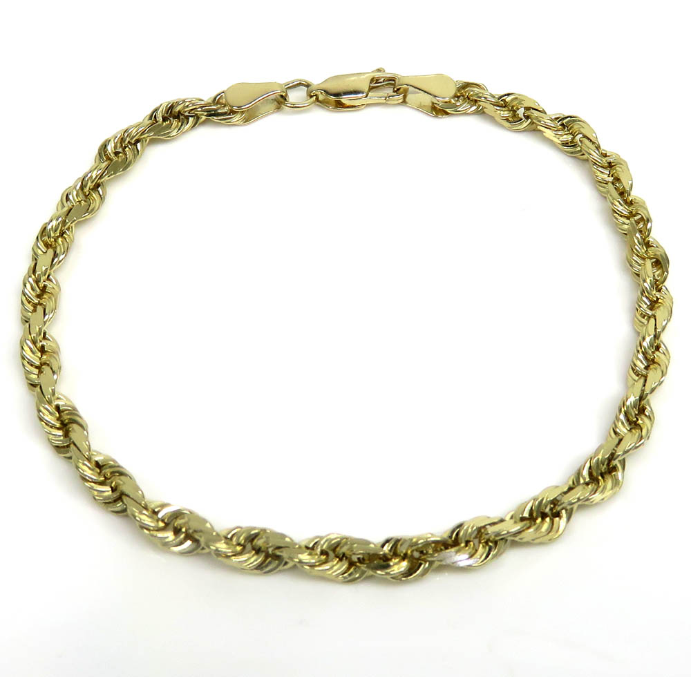 10k yellow gold solid diamond cut rope bracelet 8 inch 4.00mm