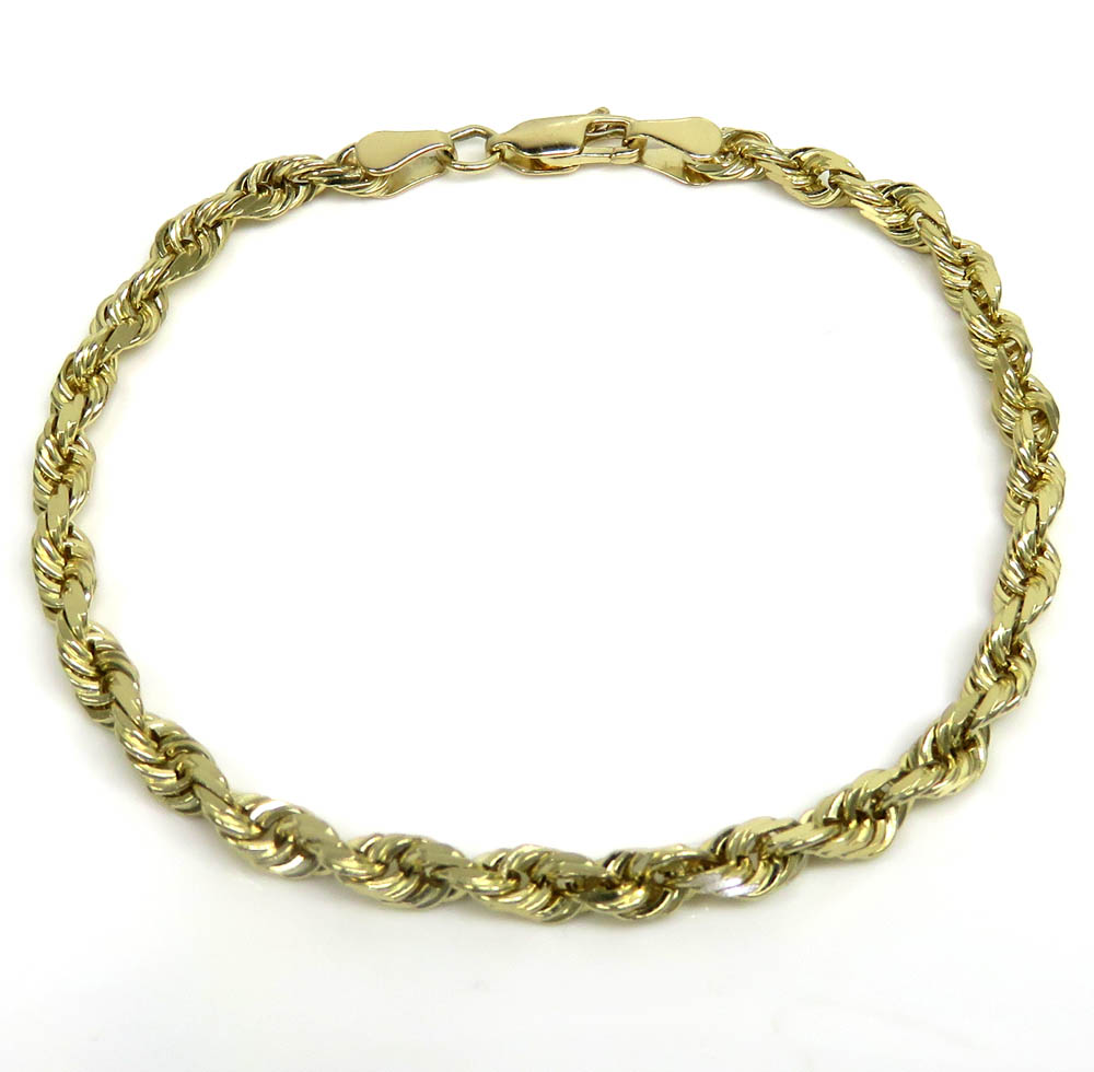 10k yellow gold solid diamond cut rope bracelet 8 inch 4.00mm - Image 2