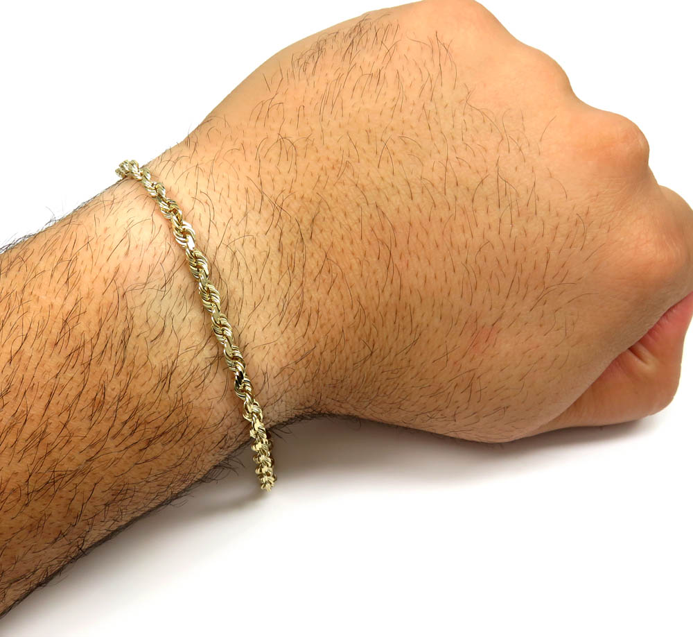 10k yellow gold solid diamond cut rope bracelet 8 inch 4.00mm