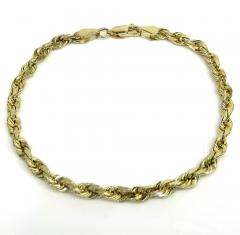 10k yellow gold solid diamond cut rope bracelet 8 inch 4.00mm