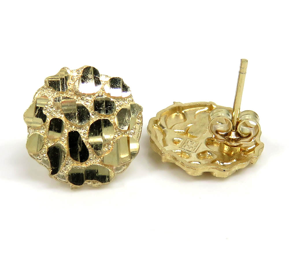 10k yellow gold medium round nugget earrings 