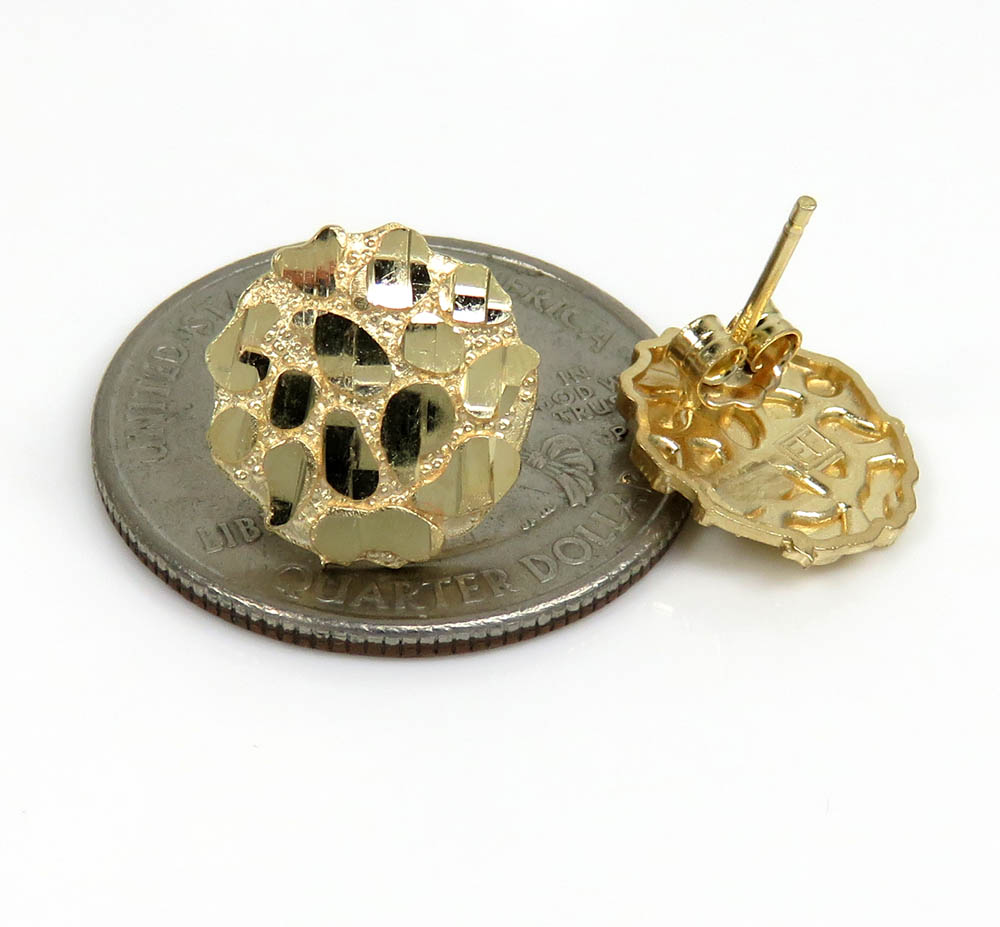 10k yellow gold medium round nugget earrings 
