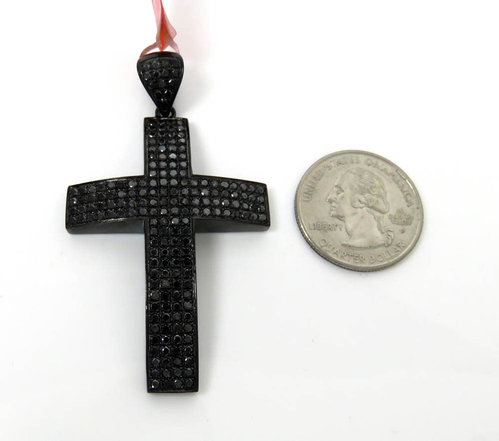 Black sterling silver black diamond large cross 4.17ct