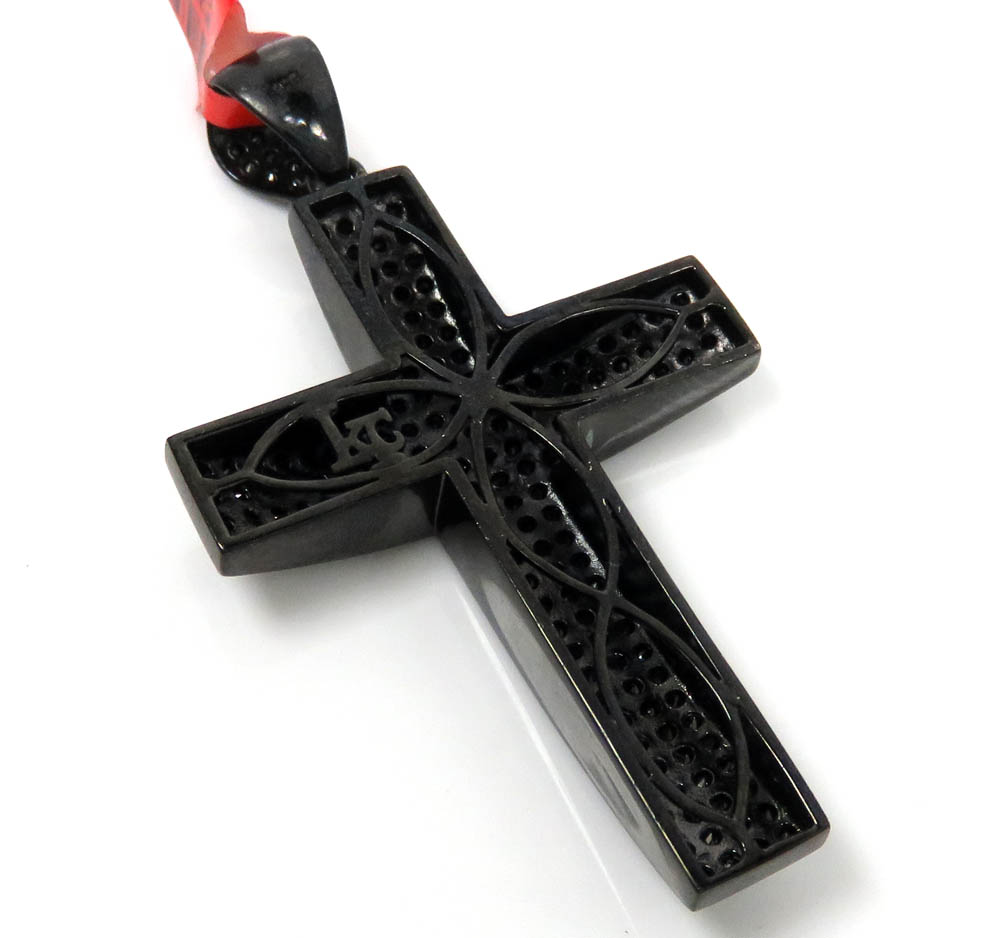 Black sterling silver black diamond large cross 4.17ct