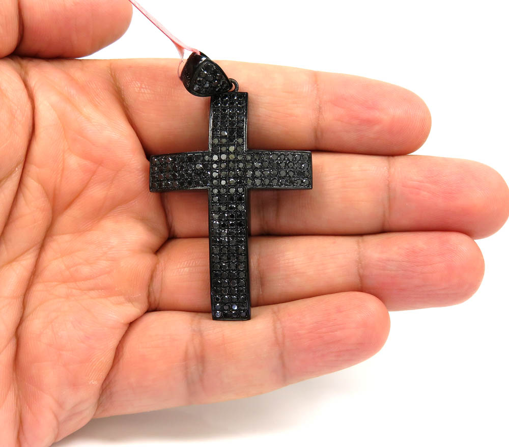 Black sterling silver black diamond large cross 4.17ct - Image 5