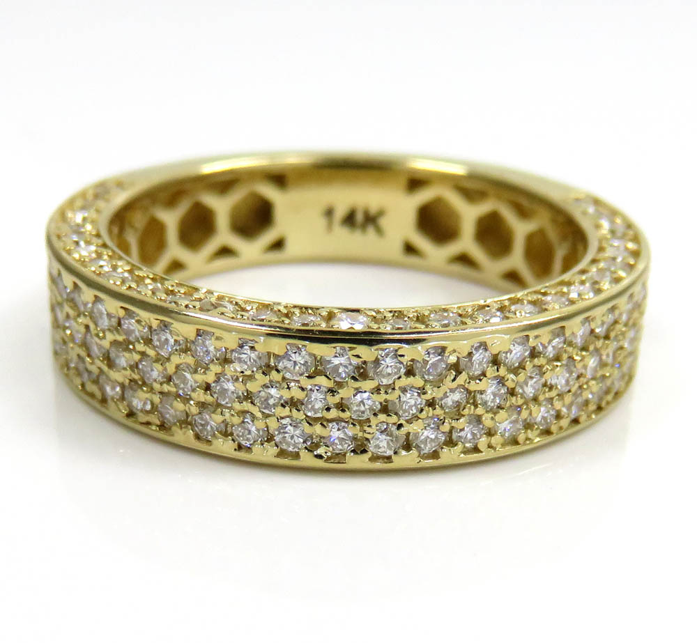 14k gold half diamond iced out wedding band 1.50ct