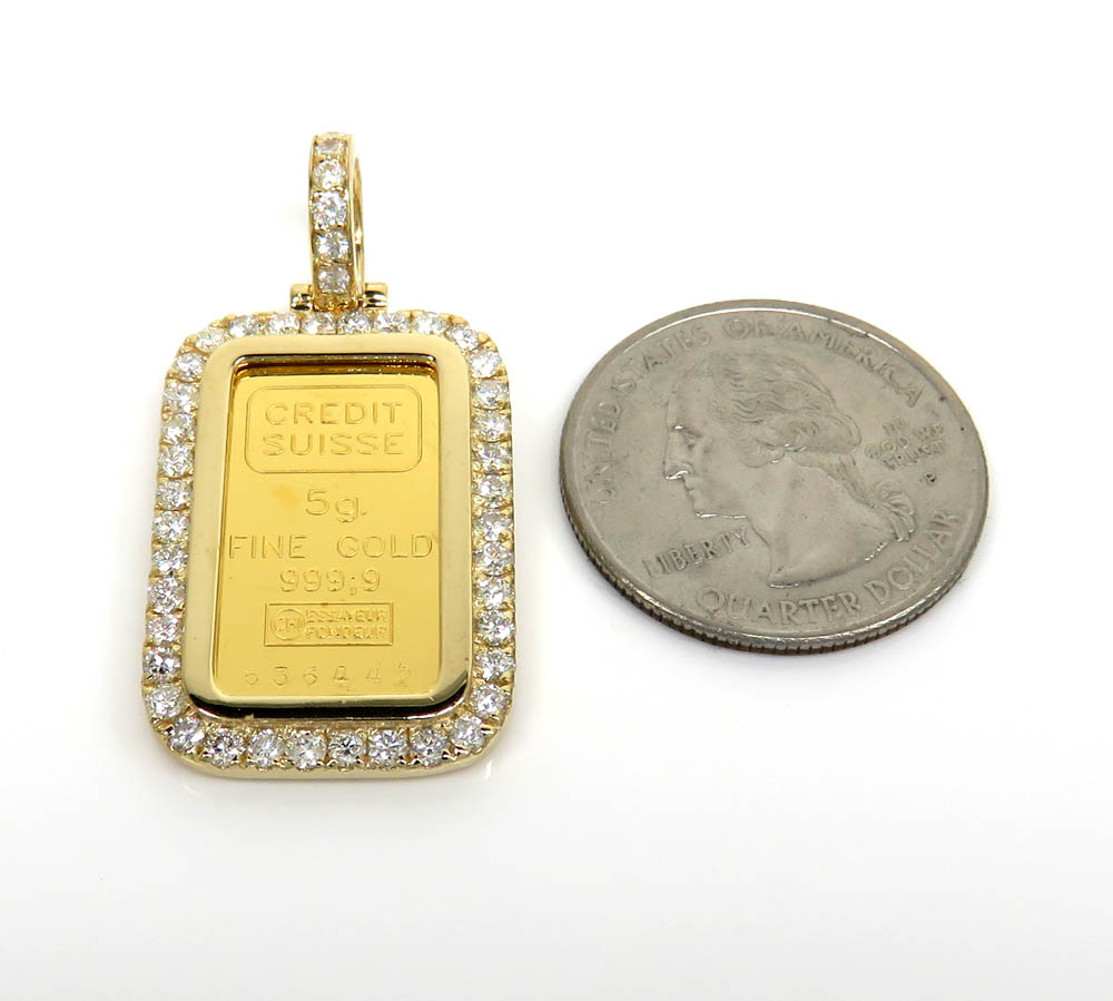 14k yellow gold large diamond credit suisse bar pendant 1.35ct - Image 2
