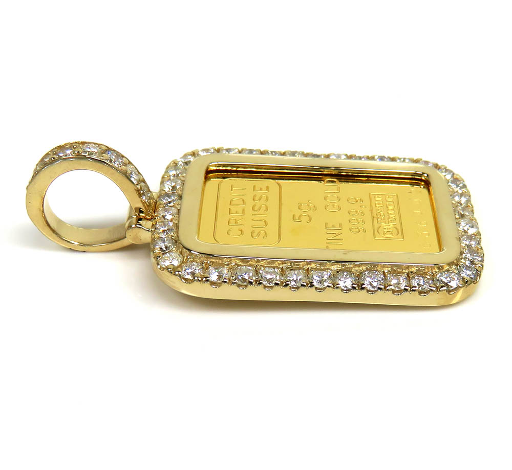 14k yellow gold large diamond credit suisse bar pendant 1.35ct - Image 3
