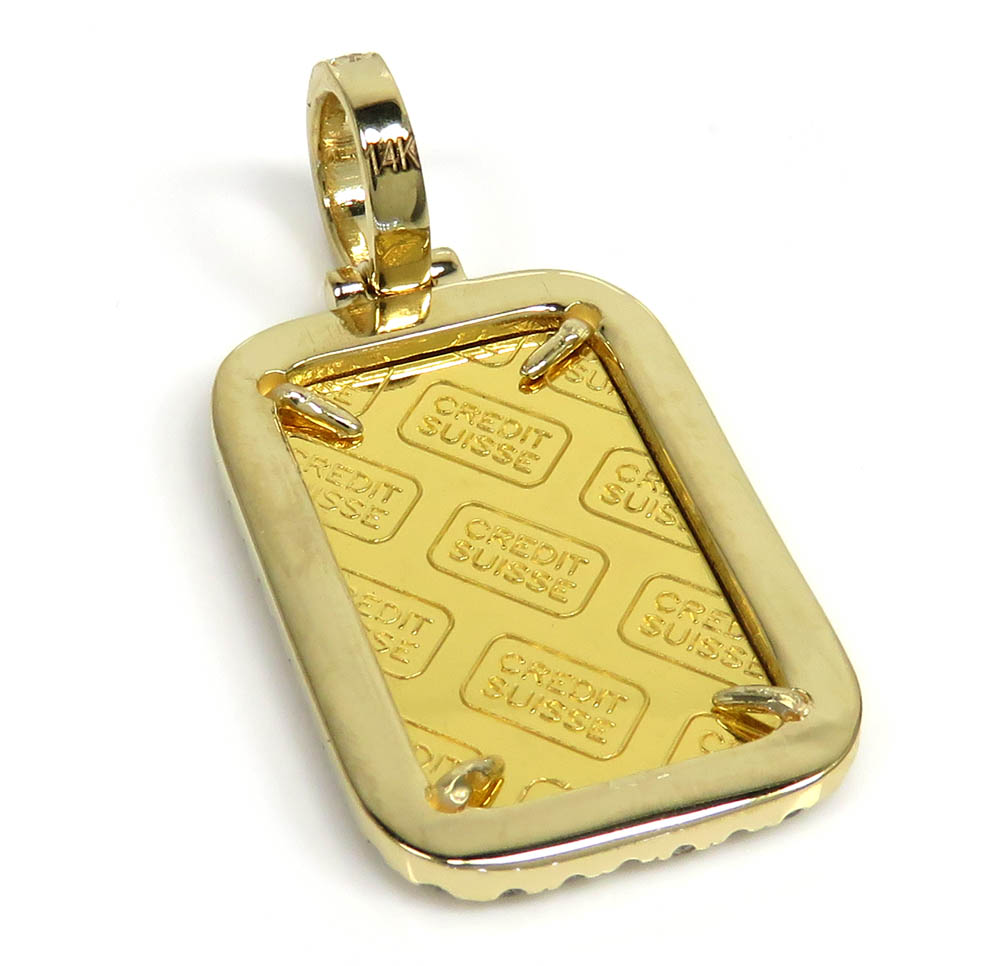 14k yellow gold large diamond credit suisse bar pendant 1.35ct - Image 4