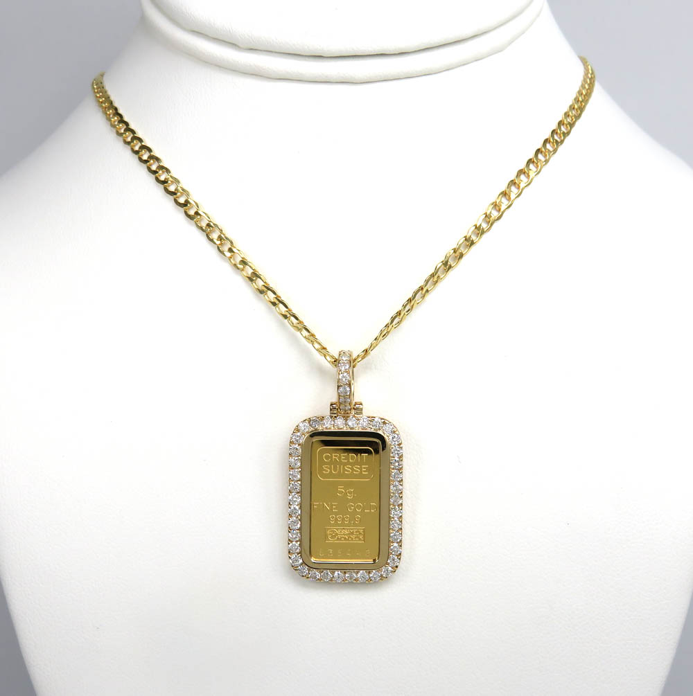 14k yellow gold large diamond credit suisse bar pendant 1.35ct - Image 6