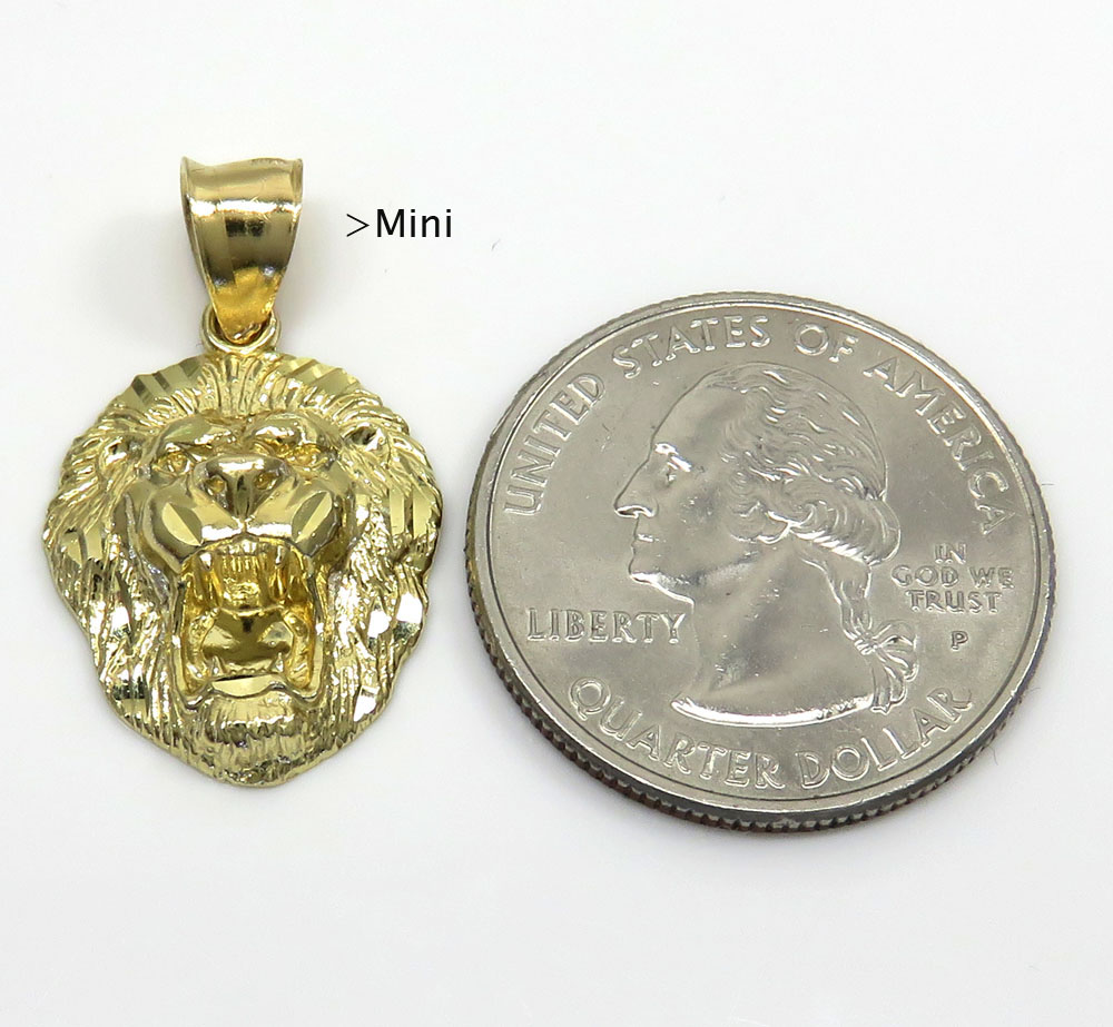 14k yellow gold mini-medium 3d lion head pendant