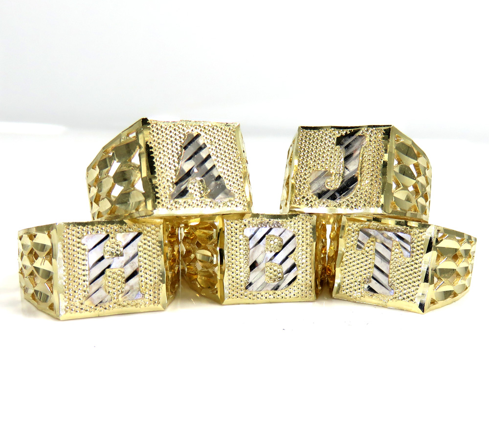 10k gold diamond cut square initial ring