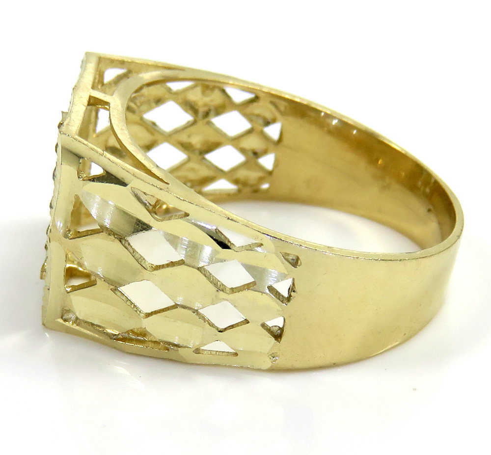10k gold diamond cut square initial ring
