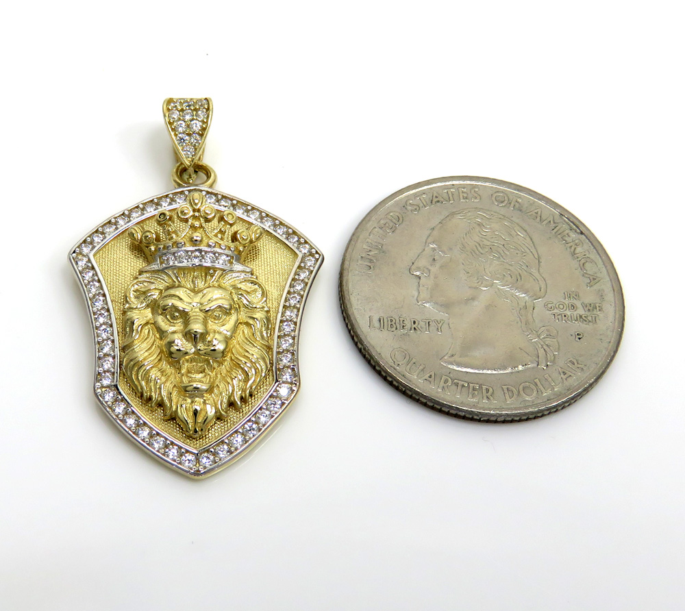 14k yellow gold cz lion crown pendant 1.50ct 