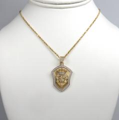 14k yellow gold cz lion crown pendant 1.50ct 