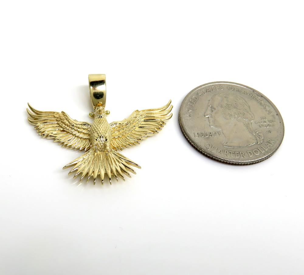 14k yellow gold small solid flying eagle pendant