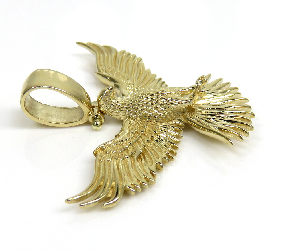 14k yellow gold small solid flying eagle pendant