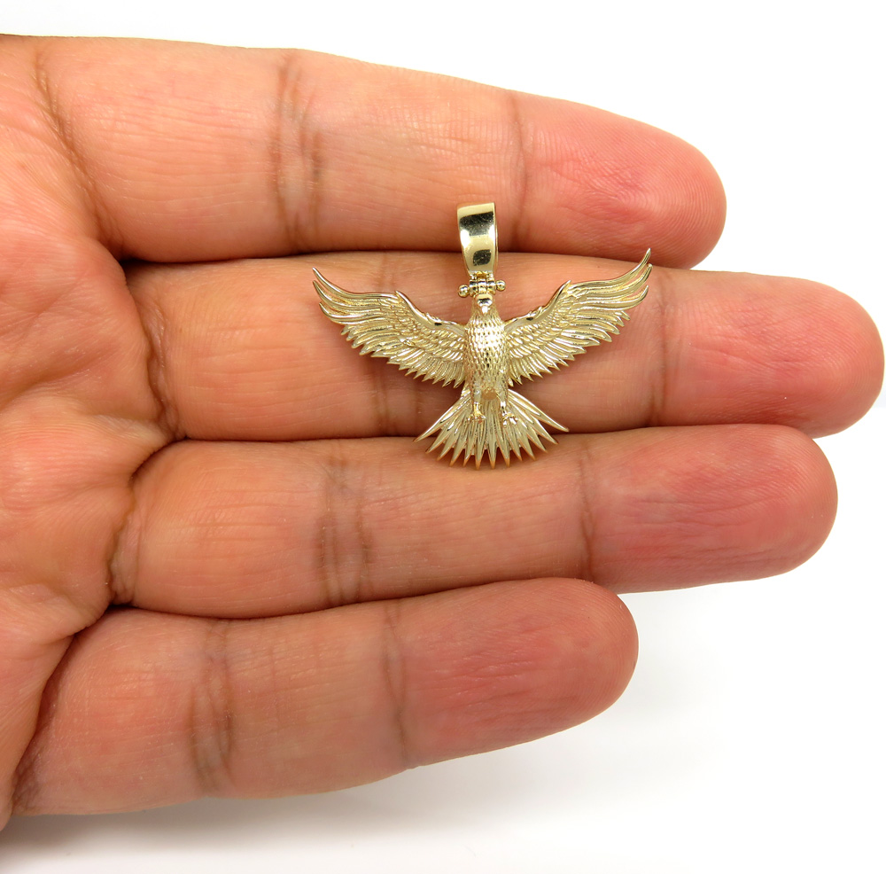 14k yellow gold small solid flying eagle pendant