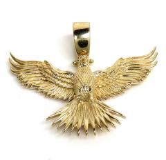 14k yellow gold small solid flying eagle pendant