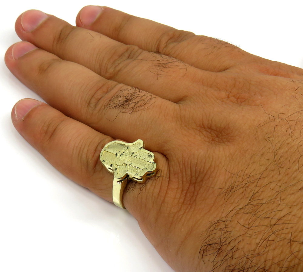10k yellow gold diamond cut hamsa ring 