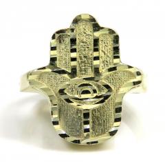 10k yellow gold diamond cut hamsa ring 