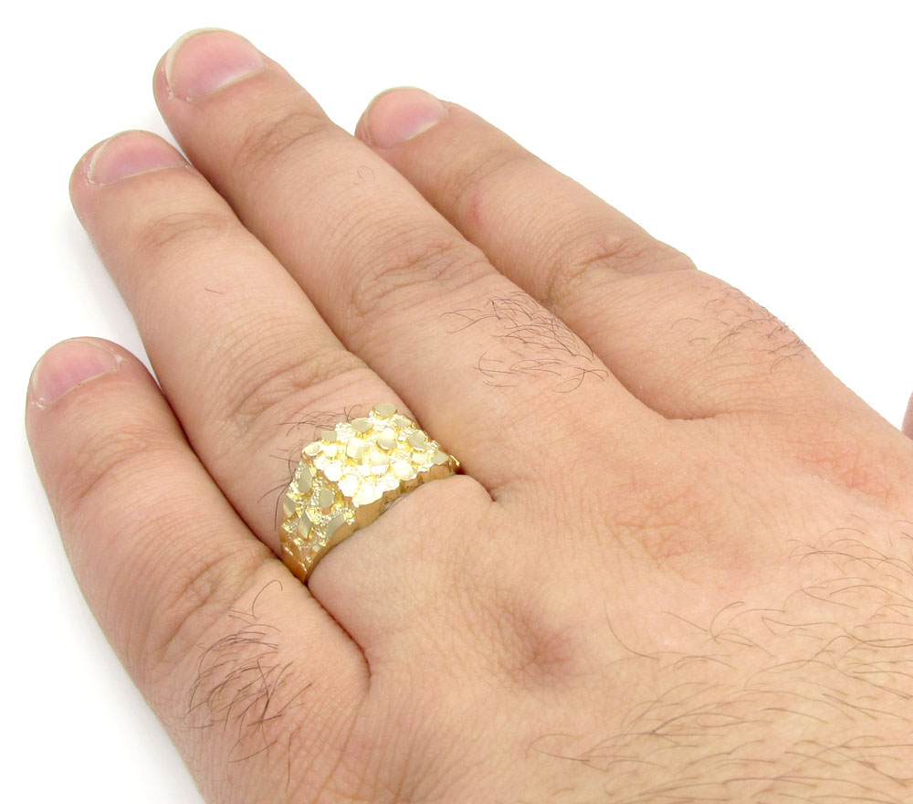 Mens 14k yellow gold small square nugget ring