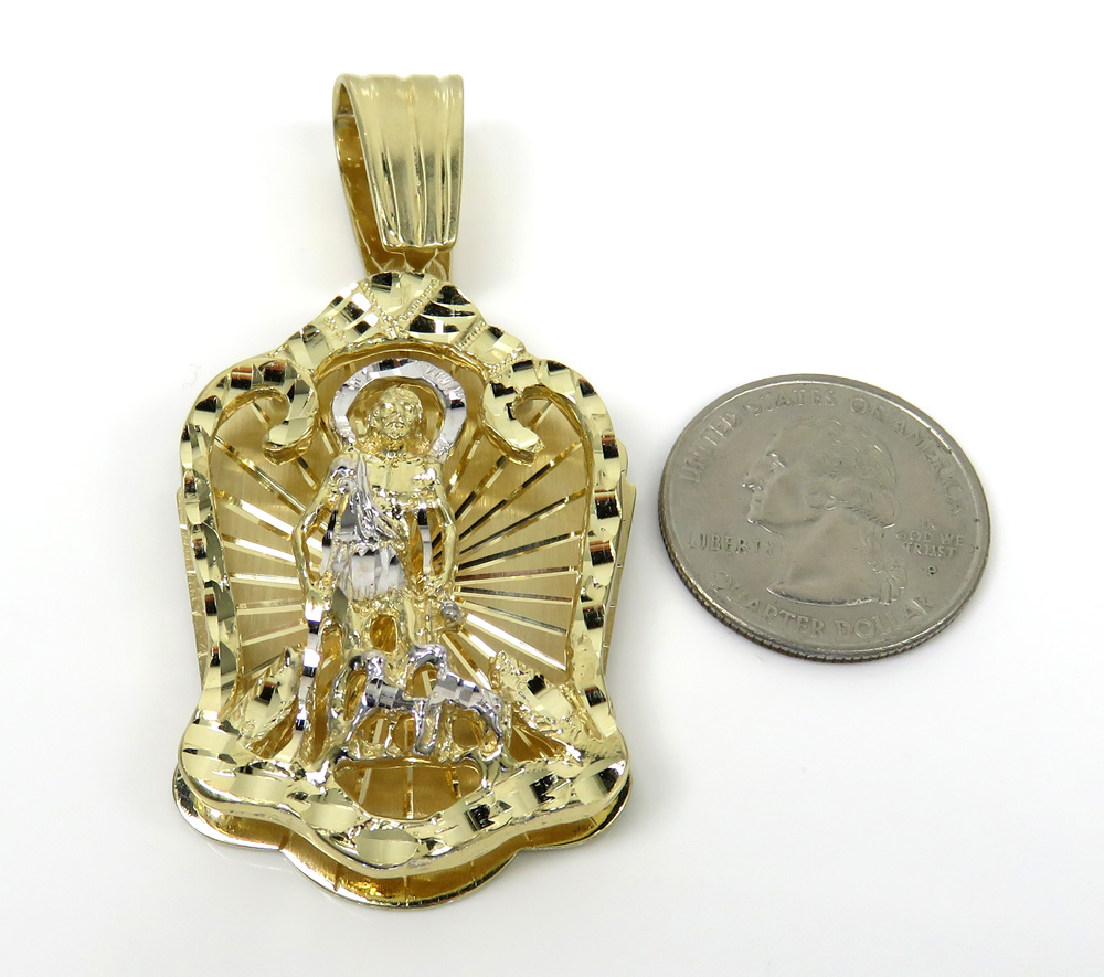 14k two tone gold large saint lazarus pendant - Image 2
