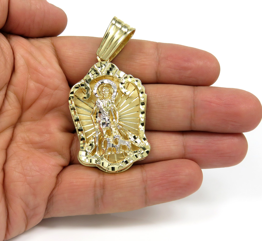 14k two tone gold large saint lazarus pendant