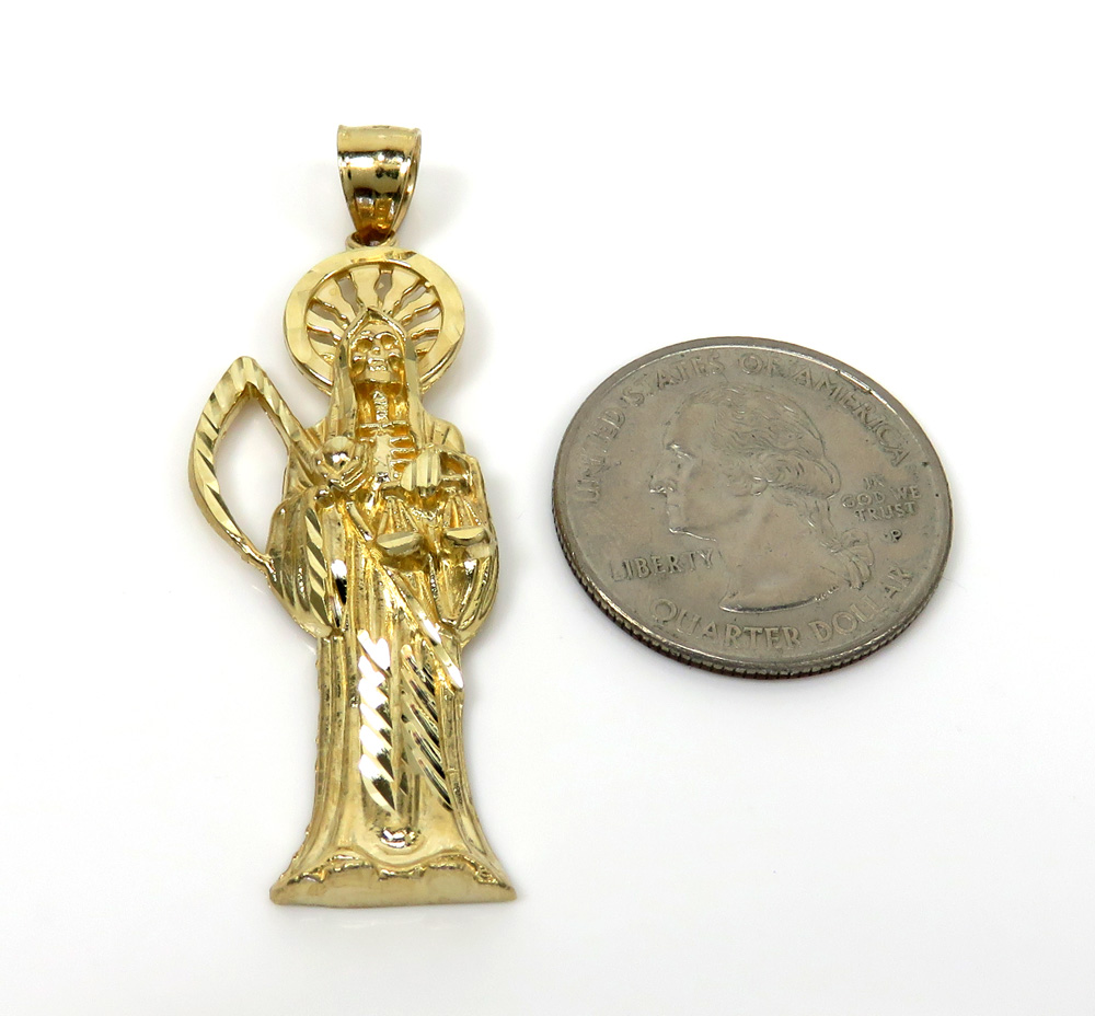 10k yellow gold medium halo grim reaper pendant - Image 2