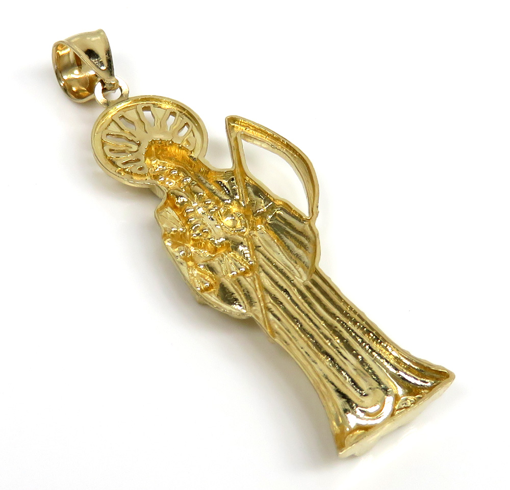 10k yellow gold medium halo grim reaper pendant 