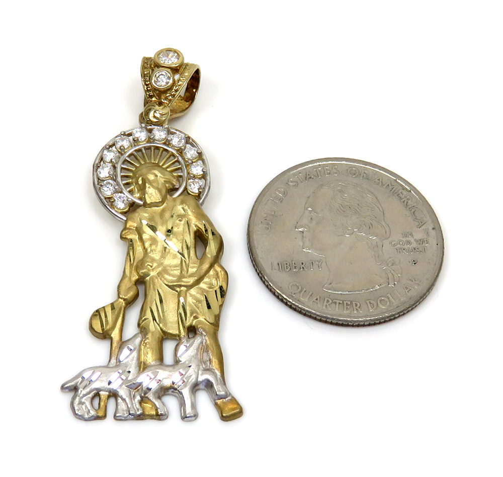 10k yellow gold medium cz saint lazarus of bethany pendant 0.50ct