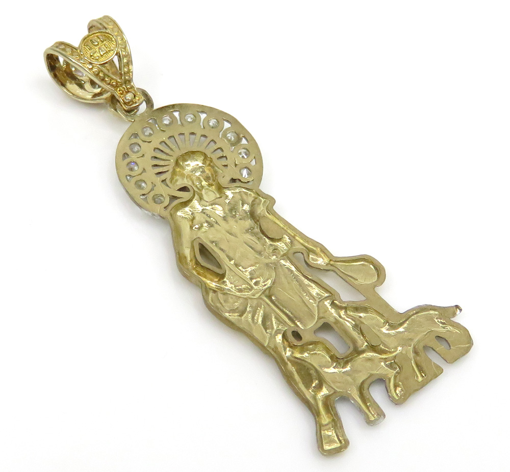 10k yellow gold medium cz saint lazarus of bethany pendant 0.50ct