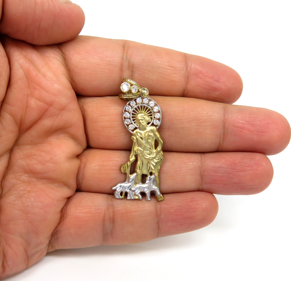 10k yellow gold medium cz saint lazarus of bethany pendant 0.50ct