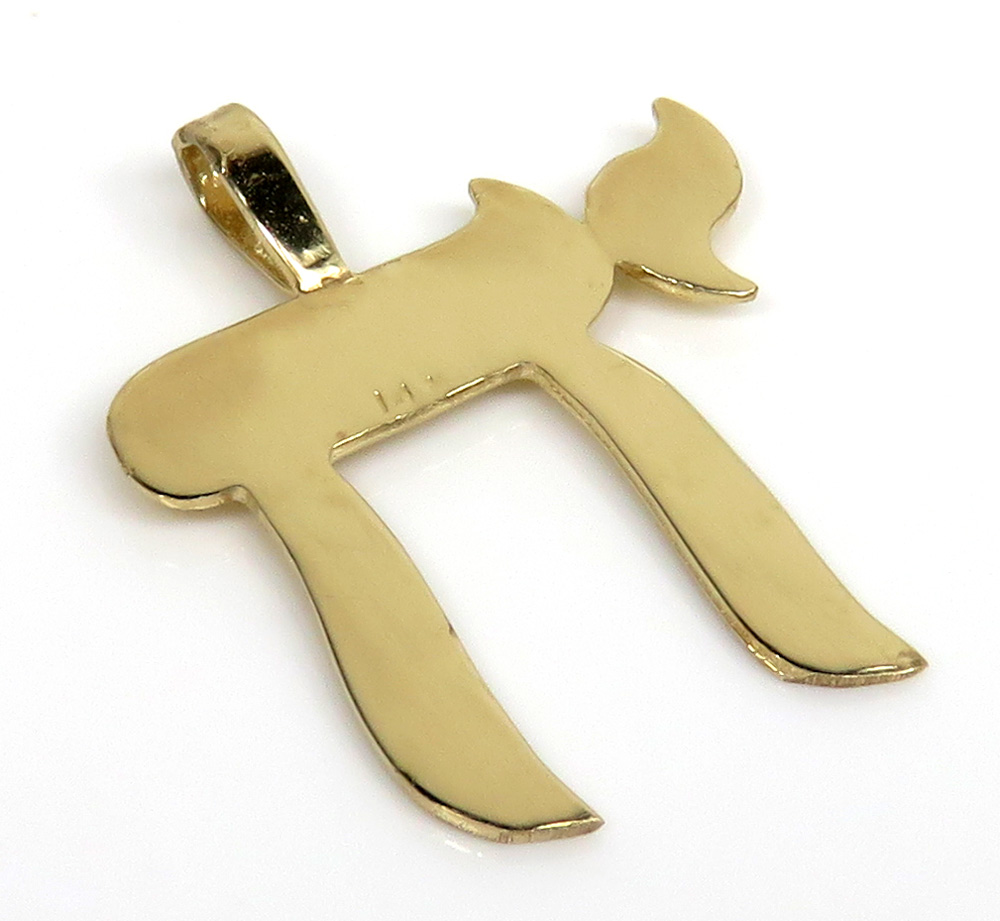 14k yellow gold smooth solid small chai pendant - Image 3