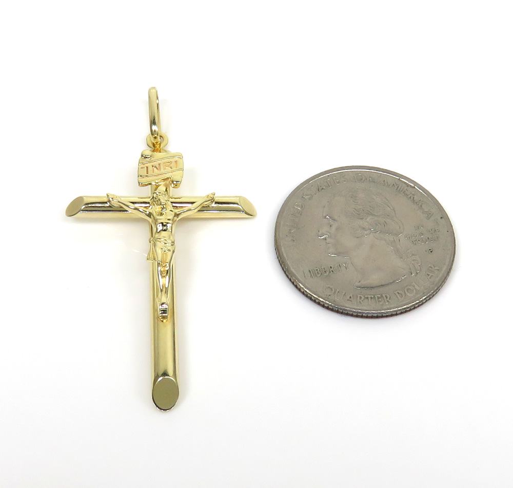 14k yellow gold large jesus tube cross pendant - Image 2