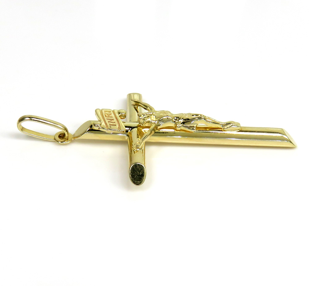 14k yellow gold large jesus tube cross pendant