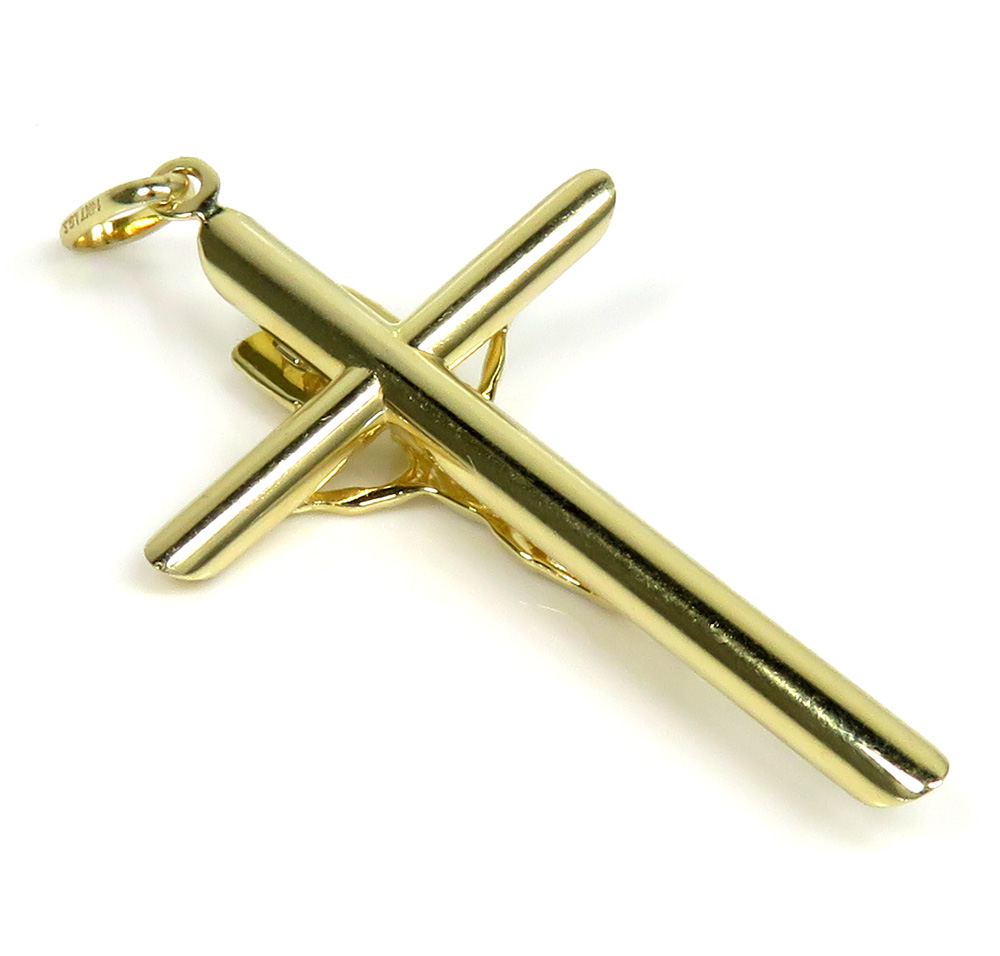 14k yellow gold large jesus tube cross pendant