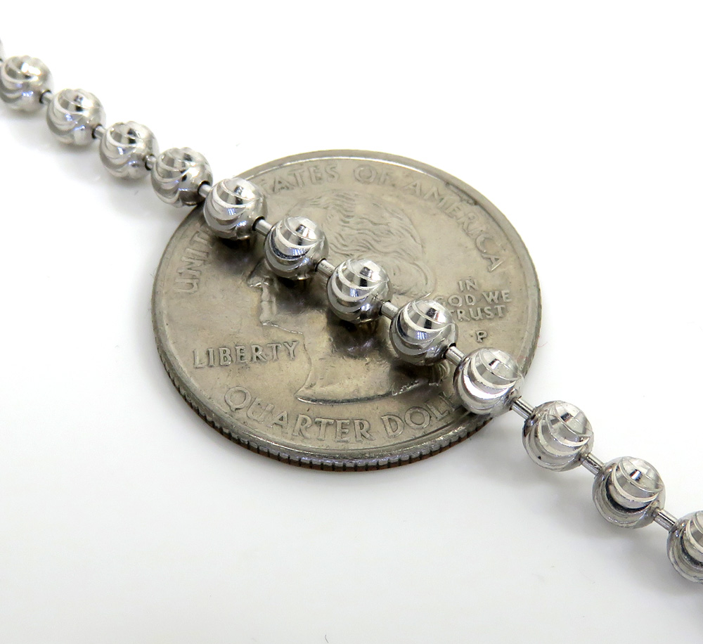 925 white sterling silver moon cut bead chain 18-24 inch 4mm