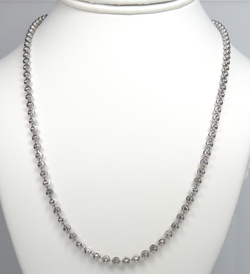 925 white sterling silver moon cut bead chain 18-24 inch 4mm