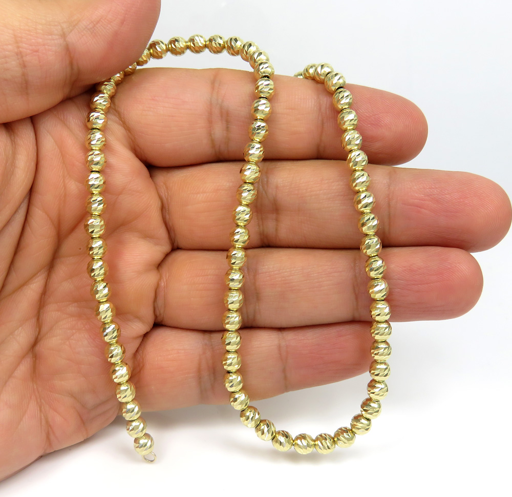 14k yellow gold diamond cut bead chain 16-24 inch 4.8mm