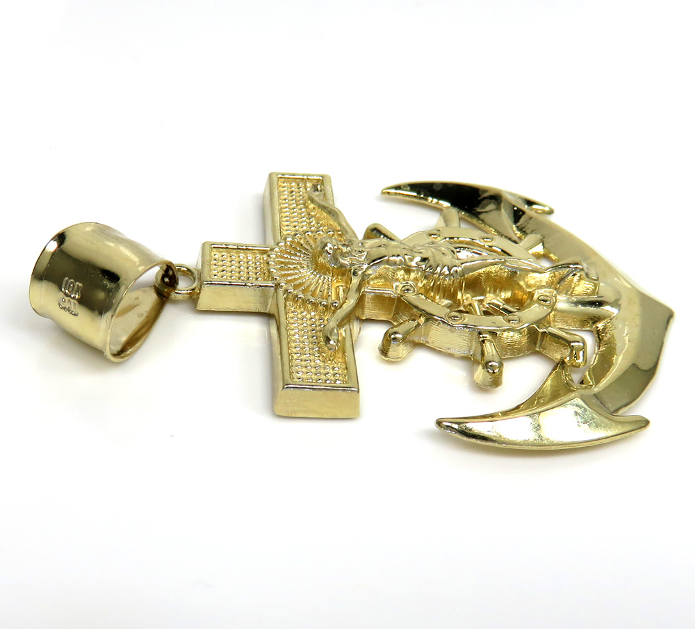 10k yellow gold large anchor jesus pendant - Image 3