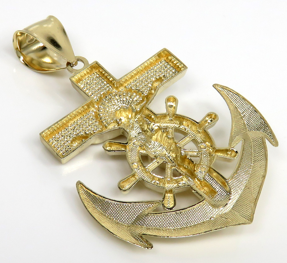 10k yellow gold large anchor jesus pendant - Image 4
