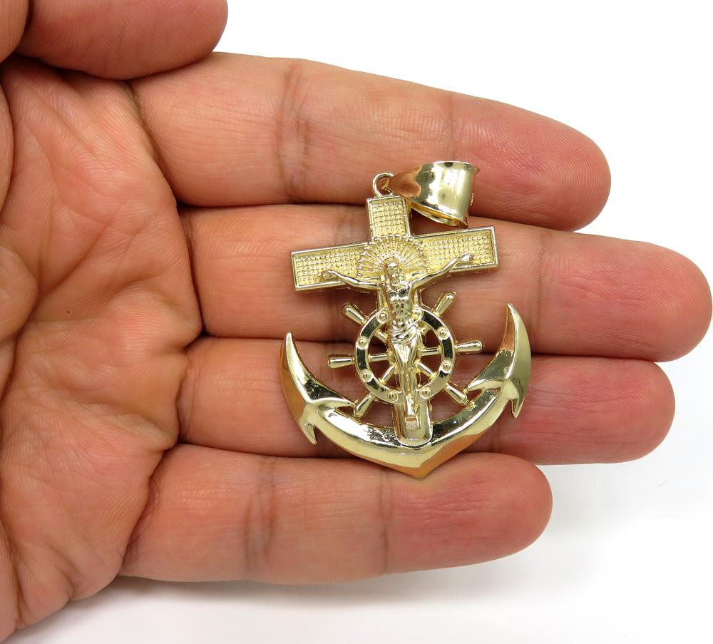 10k yellow gold large anchor jesus pendant - Image 5