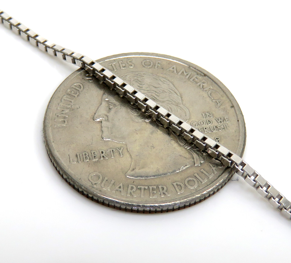 14k white or yellow gold skinny solid box link chain 16-24 inch 1.5mm - Image 2