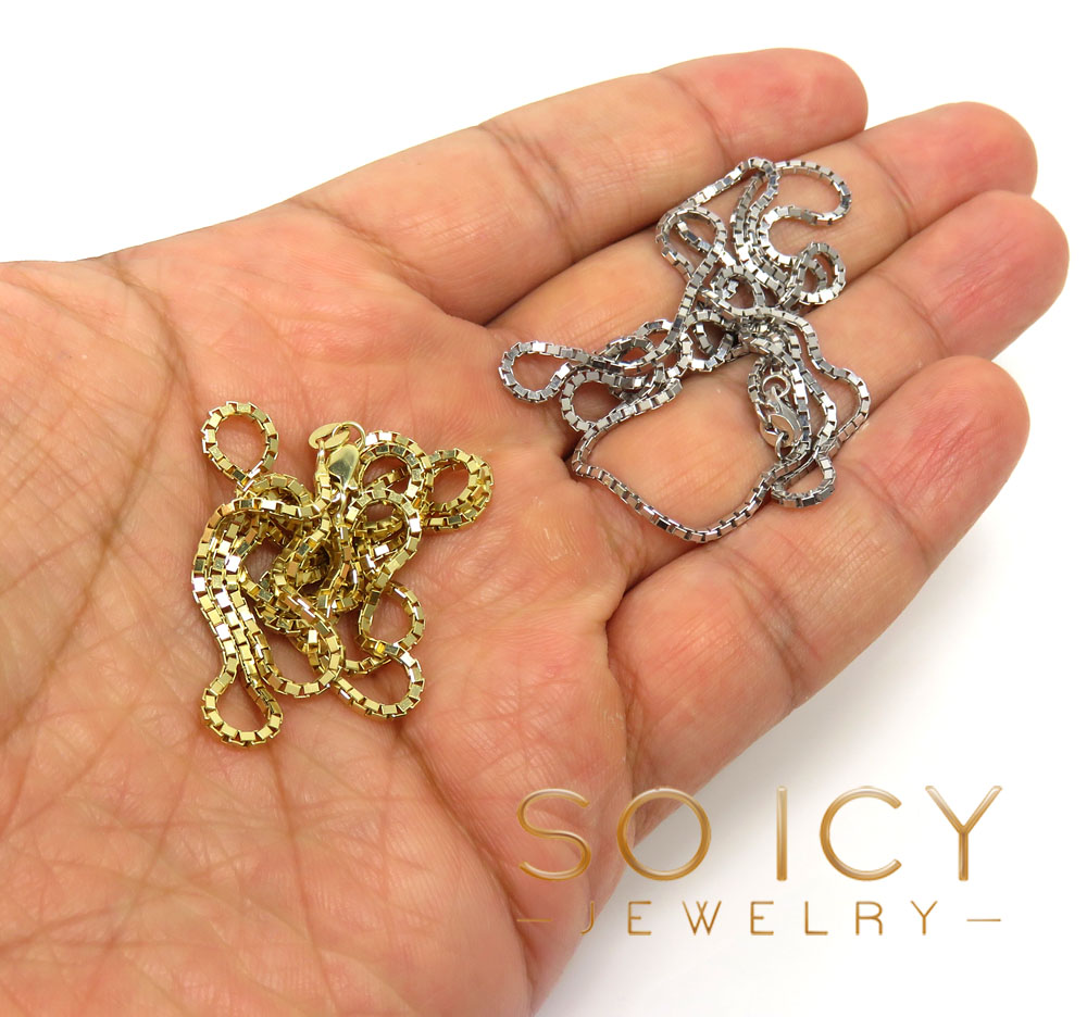 14k white or yellow gold skinny solid box link chain 16-24 inch 1.5mm