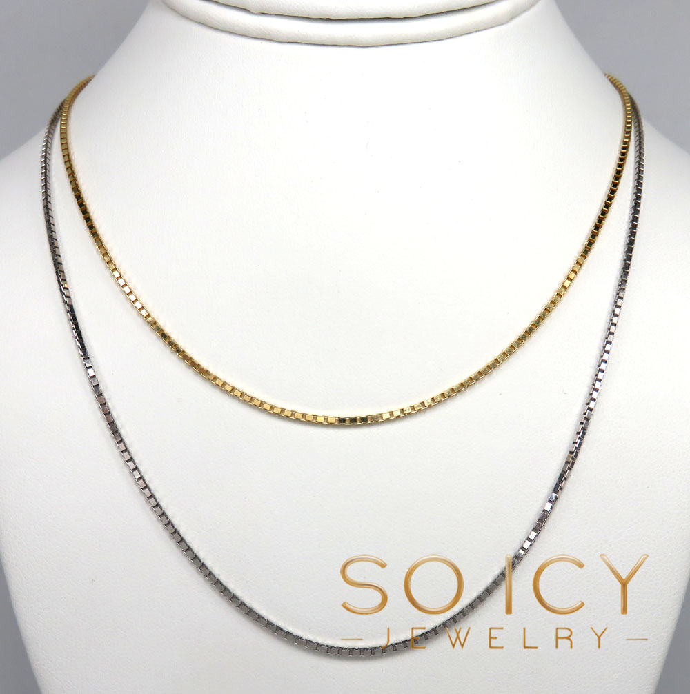 14k white or yellow gold skinny solid box link chain 16-24 inch 1.5mm - Image 5