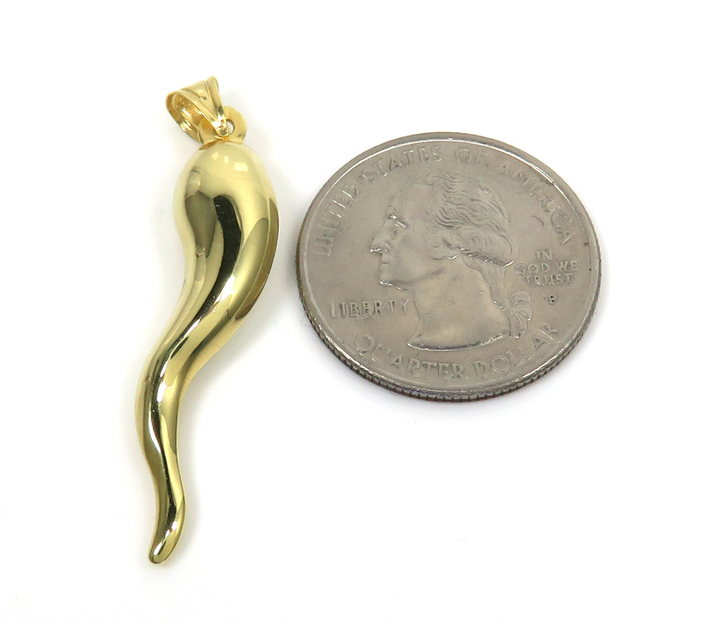 14k yellow gold large italian horn pendant - Image 2