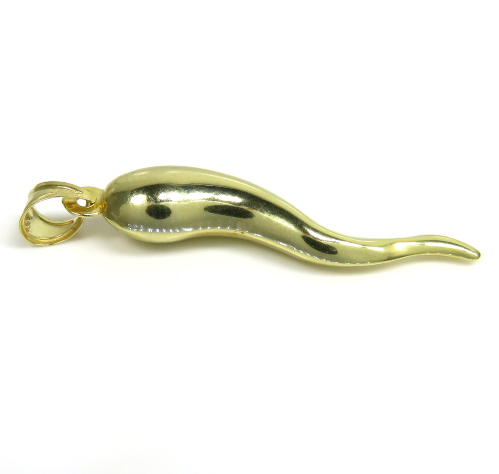 14k yellow gold large italian horn pendant - Image 3