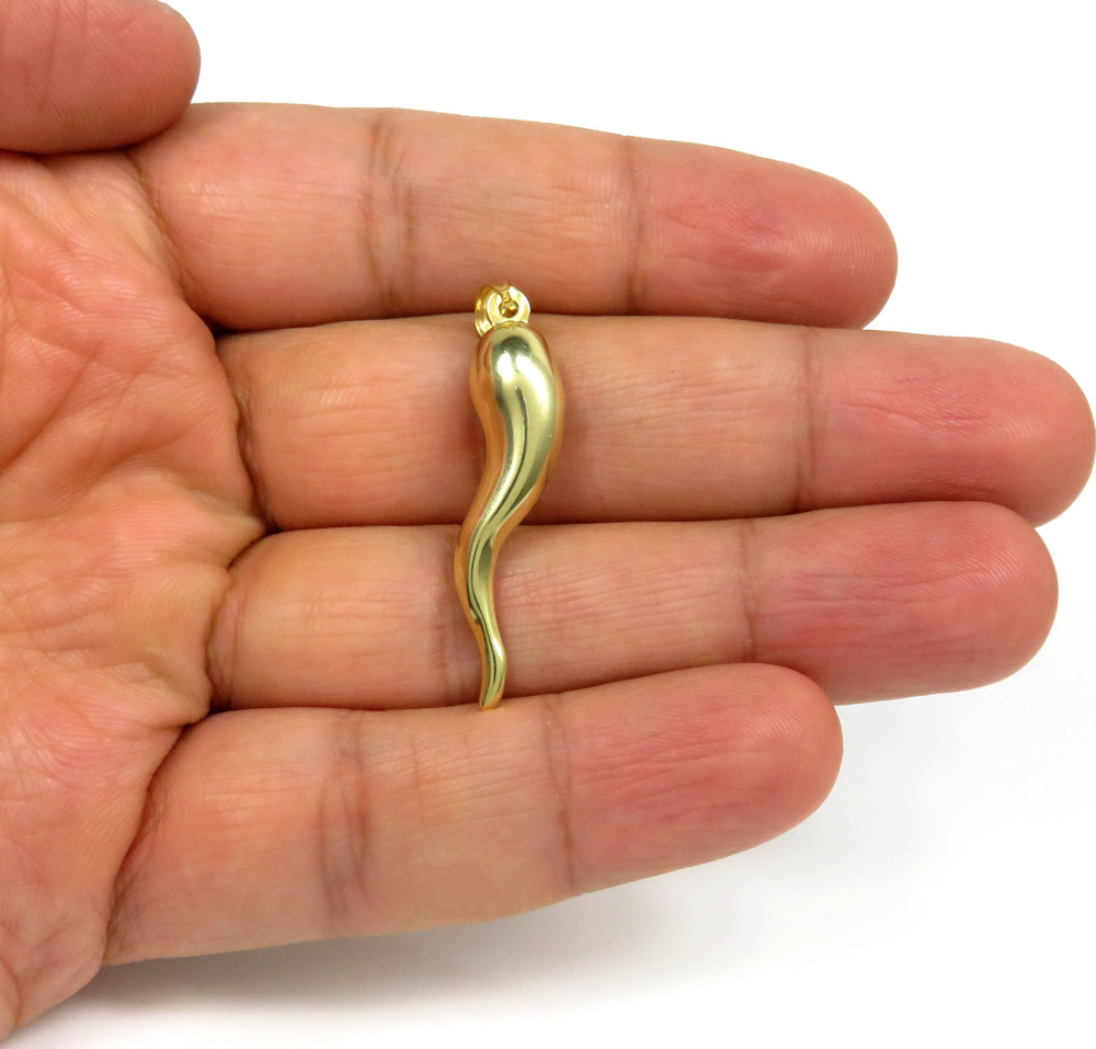 14k yellow gold large italian horn pendant - Image 4